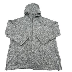 LL Bean Women's Gray Speckled Knit Hooded Cardigan Sweater XL Cozy Lounge Warm